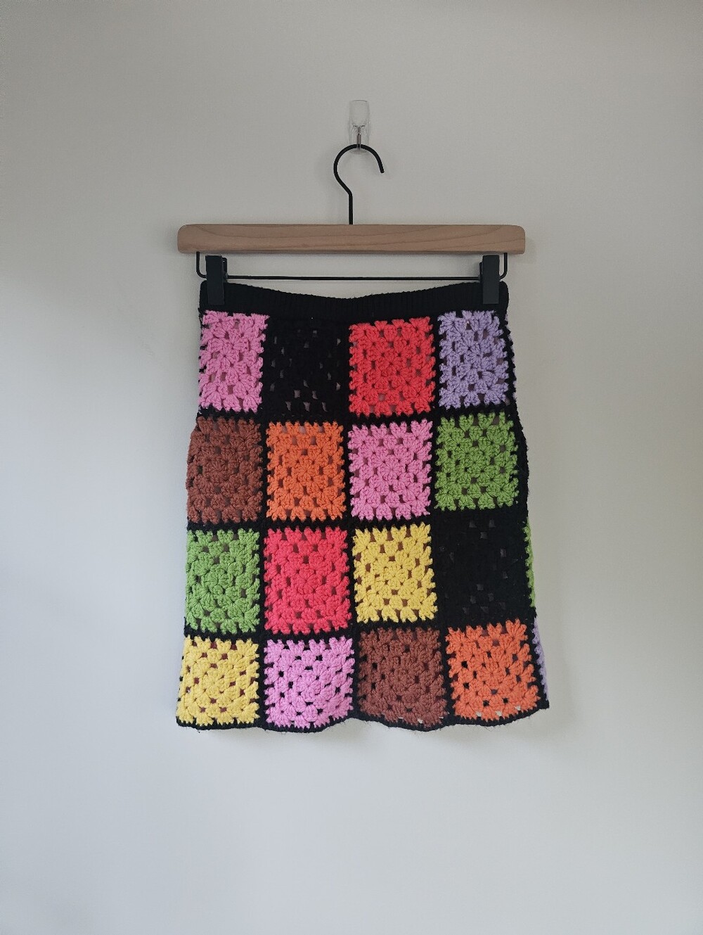 The Ragged Priest Gathering Multicolor Crochet Mini Skirt with Black Trim - Picture 5 of 8